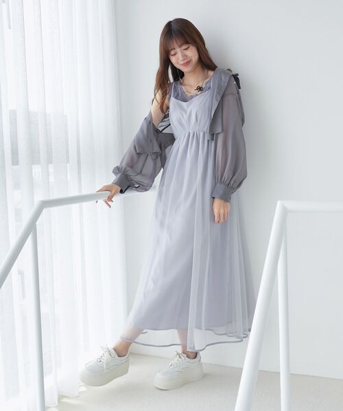 MAJESTIC LEGON（マジェスティックレゴン）の「【WEB限定XSサイズあり】チュールシアーキャミワンピ（ワンピース・レディース・ピンク/チャコールグレー/アイボリー/ブラック/グレー・X-SMALL/SMALL/MEDIUM）」の8枚目の写真