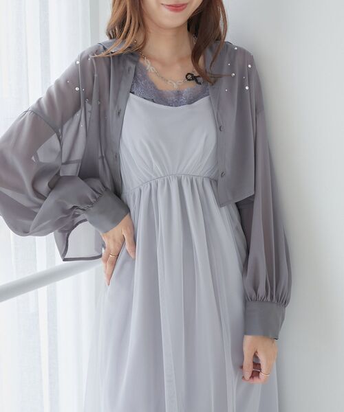 MAJESTIC LEGON（マジェスティックレゴン）の「【WEB限定XSサイズあり】チュールシアーキャミワンピ（ワンピース・レディース・ピンク/チャコールグレー/アイボリー/ブラック/グレー・X-SMALL/SMALL/MEDIUM）」の9枚目の写真