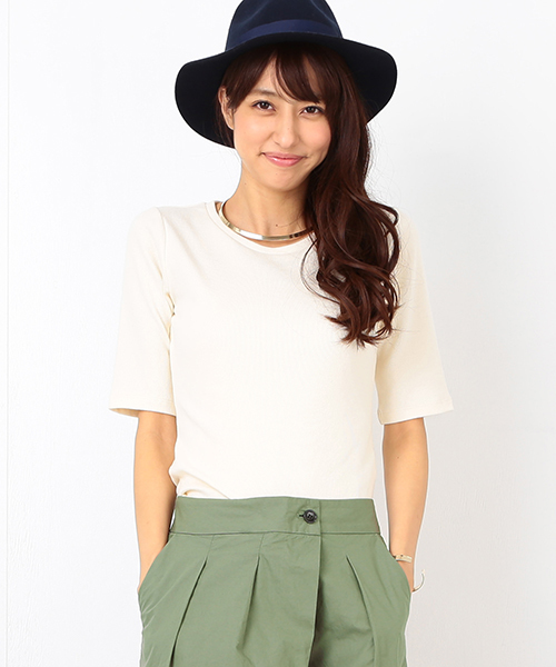 B:MING by BEAMS(ビーミングバイビームス)の「<InRed 9月号掲載>ビーミング by ビームス / テレコ5分袖TOPS(Tシャツ/カットソー・レディース・オフホワイト/ライトグレー/ネイビー・ONE SIZE)」の2枚目の写真