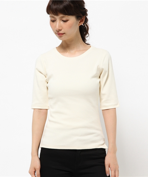 B:MING by BEAMS(ビーミングバイビームス)の「<InRed 9月号掲載>ビーミング by ビームス / テレコ5分袖TOPS(Tシャツ/カットソー・レディース・オフホワイト/ライトグレー/ネイビー・ONE SIZE)」の11枚目の写真