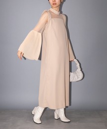 【MAISON BREEZE reveur】プリーツフレアースリーブドレスワンピース 結婚式 二次会 パーティー フォーマル オケージョン trc