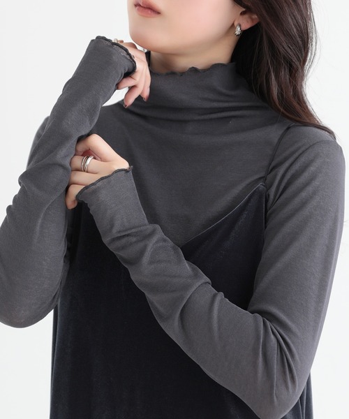 SUNFLOWER EIGHT（サンフラワーエイト）の「長袖シアートップスハイネック（Tシャツ/カットソー・レディース・ラベンダー/ネイビー/ホワイト/ブラック/チャコールグレー/ブルー/グリーン/ピンク/ライトグレー・M/L/LL）」の3枚目の写真