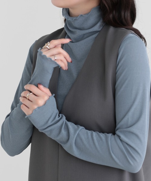 SUNFLOWER EIGHT（サンフラワーエイト）の「長袖シアートップスハイネック（Tシャツ/カットソー・レディース・ラベンダー/ネイビー/ホワイト/ブラック/チャコールグレー/ブルー/グリーン/ピンク/ライトグレー・M/L/LL）」の7枚目の写真