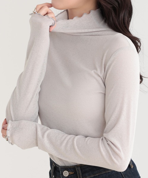 SUNFLOWER EIGHT（サンフラワーエイト）の「長袖シアートップスハイネック（Tシャツ/カットソー・レディース・ラベンダー/ネイビー/ホワイト/ブラック/チャコールグレー/ブルー/グリーン/ピンク/ライトグレー・M/L/LL）」の4枚目の写真