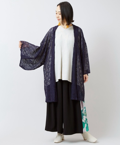倭物やカヤ(ワモノヤカヤ)の「【倭物やカヤ】透き影羽織(カーディガン/ボレロ・レディース・ホワイト/ネイビー/スミクロ・FREE)」の8枚目の写真