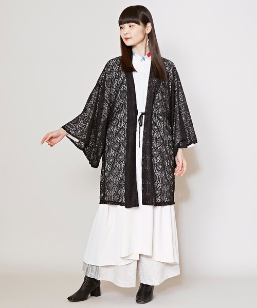倭物やカヤ(ワモノヤカヤ)の「【倭物やカヤ】透き影羽織(カーディガン/ボレロ・レディース・ホワイト/ネイビー/スミクロ・FREE)」の4枚目の写真