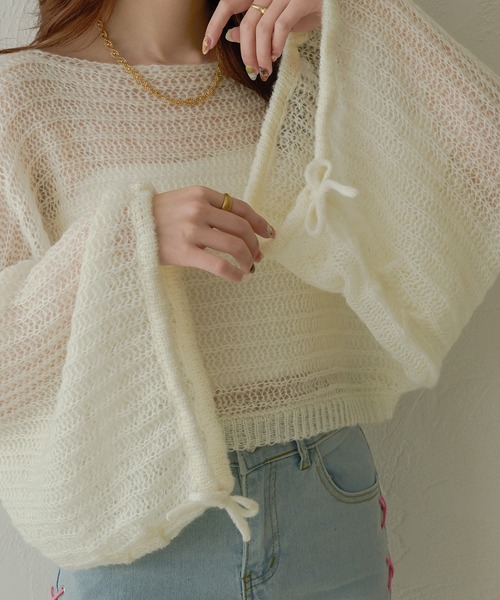 Ambre Neige(アンブルネージュ)の「2way透かし編みニットトップス/WEB/EC限定商品(ニット/セーター・レディース・ピンクベージュ/ライトブルー/アイボリー・FREE)」の21枚目の写真