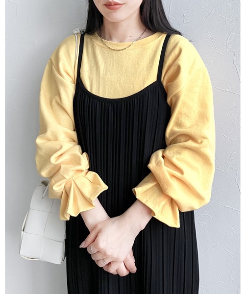 reca(レカ)の「【高身長さんにもオススメ!】ボリュームタックスリーブカットソー(Tシャツ/カットソー・レディース・アイボリー/ブラック/ミント/イエロー・FREE)」の1枚目の写真