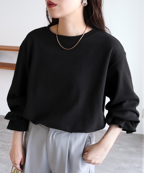 reca(レカ)の「【高身長さんにもオススメ!】ボリュームタックスリーブカットソー(Tシャツ/カットソー・レディース・アイボリー/ブラック/ミント/イエロー・FREE)」の3枚目の写真