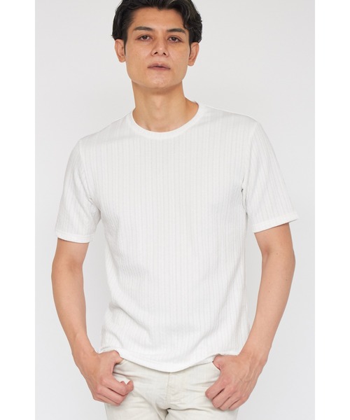 TORNADO MART（トルネードマート）の「ZERO by TORNADO MART∴ヘリンボンストライプJQ半袖クルーネックカットソー（Tシャツ/カットソー・メンズ・パープル系その他/ホワイト/ブルー系2・L/M/LL）」の2枚目の写真