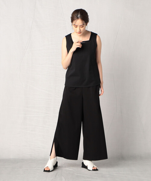 Comme　Ca　Mature（コムサマチュア）の「スパンコール刺繍付き スクウェアタンクトップ（タンクトップ・レディース・ブラック/オフホワイト・MEDIUM/LARGE）」の5枚目の写真