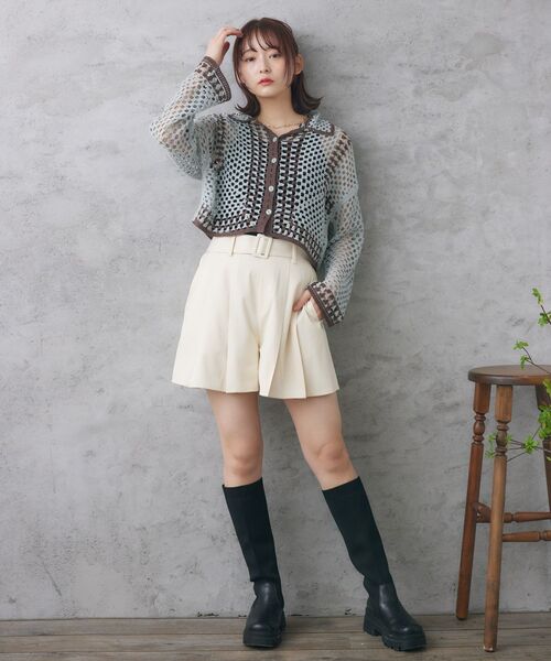 RETRO GIRL（レトロガール）の「配色スカシ編みカーデ（カーディガン/ボレロ・レディース・ブラック/オフホワイト/ブルー・FREE）」の21枚目の写真