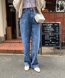 リボンデザインテーパードデニムパンツ