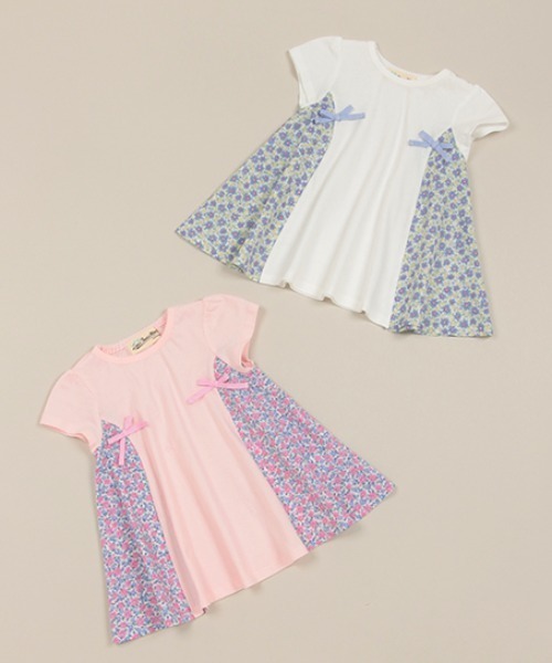 Love&Peace&Money(ラブアンドピースアンドマネー)の「小花柄ドッキングチュニック(チュニック・キッズ・ライトピンク/オフホワイト・80cm/90cm/100cm/110cm/120cm/130cm)」の3枚目の写真