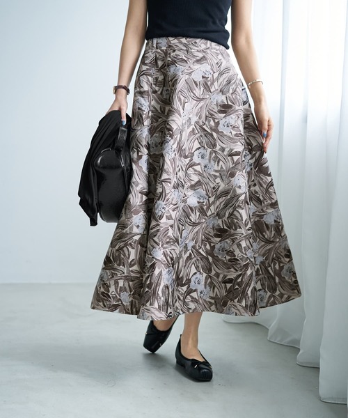 STYLE DELI（スタイルデリ）の「【Made in JAPAN】フラワー柄ジャガード織りサキュラースカート（スカート・レディース・ネイビー/グレー系その他・01/02）」の16枚目の写真