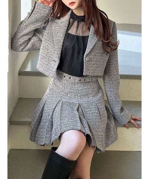 RESEXXY(リゼクシー)の「ツイードクロップドジャケット【セットアップ着用可能】(テーラードジャケット・レディース・ブルー/ブラック/アイボリー・FREE)」の1枚目の写真