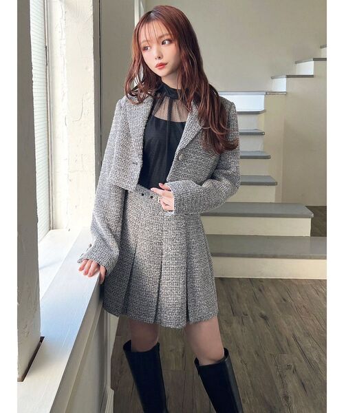 美品♡ルネ TISSUE ツイードジャケット クロップド グレー 36 美品