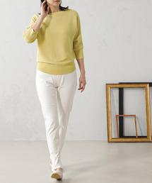 袖パールボタン7分袖ドルマンニットプルオーバー