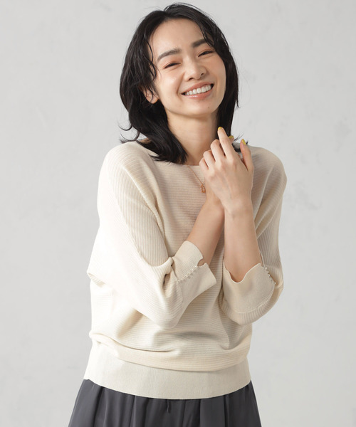 FOUND GOOD（ファウンドグッド）の「袖パールボタン7分袖ドルマンニットプルオーバー（ニット/セーター・レディース・アイボリー/ブルー系5/イエロー系5/ブラック・S/M/L）」の8枚目の写真