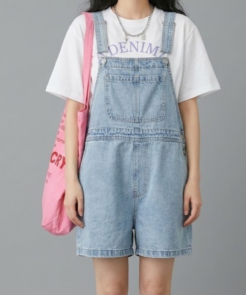 gossip!ロサンゼルス(ゴシップロサンゼルス)の「ショート丈 デニムオーバーオール(サロペット/オーバーオール・レディース・ブルー・S/M/L)」の6枚目の写真