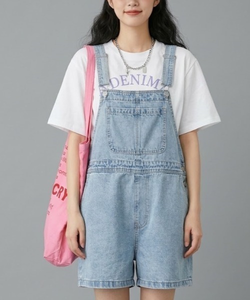 gossip!ロサンゼルス(ゴシップロサンゼルス)の「ショート丈 デニムオーバーオール(サロペット/オーバーオール・レディース・ブルー・S/M/L)」の4枚目の写真