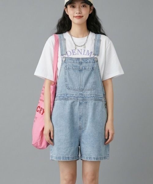 gossip!ロサンゼルス(ゴシップロサンゼルス)の「ショート丈 デニムオーバーオール(サロペット/オーバーオール・レディース・ブルー・S/M/L)」の5枚目の写真