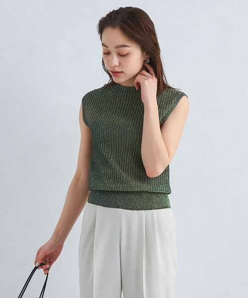 green label relaxing美品 メランジニットL コットン　伸縮性 green label relaxing（グリーンレーベルリラクシング）の