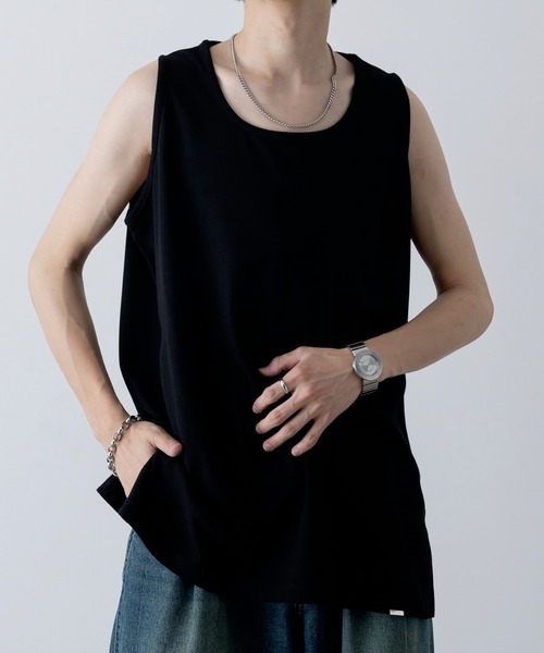 INTER FACTORY（インターファクトリー）の「ファッションインフルエンサー しの  - Waffle Slit Layered Tank Top / ワッフルスリットレイヤードタンクトップ　made in INTER FACTORY（タンクトップ・メンズ・ブラック/ホワイト・SMALL/MEDIUM/LARGE/X-LARGE）」の12枚目の写真
