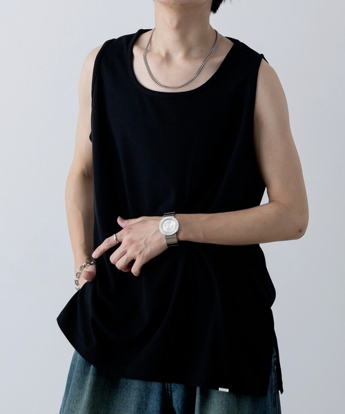 INTER FACTORY（インターファクトリー）の「ファッションインフルエンサー しの  - Waffle Slit Layered Tank Top / ワッフルスリットレイヤードタンクトップ　made in INTER FACTORY（タンクトップ・メンズ・ブラック/ホワイト・SMALL/MEDIUM/LARGE/X-LARGE）」の13枚目の写真