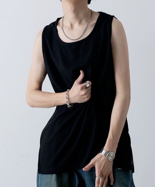INTER FACTORY（インターファクトリー）の「ファッションインフルエンサー しの  - Waffle Slit Layered Tank Top / ワッフルスリットレイヤードタンクトップ　made in INTER FACTORY（タンクトップ・メンズ・ブラック/ホワイト・SMALL/MEDIUM/LARGE/X-LARGE）」の14枚目の写真