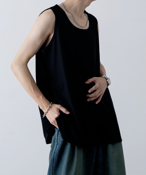 INTER FACTORY（インターファクトリー）の「ファッションインフルエンサー しの  - Waffle Slit Layered Tank Top / ワッフルスリットレイヤードタンクトップ　made in INTER FACTORY（タンクトップ・メンズ・ブラック/ホワイト・SMALL/MEDIUM/LARGE/X-LARGE）」の15枚目の写真