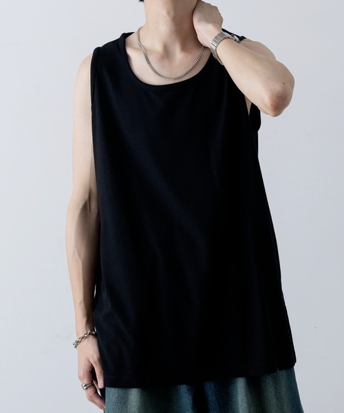 INTER FACTORY（インターファクトリー）の「ファッションインフルエンサー しの  - Waffle Slit Layered Tank Top / ワッフルスリットレイヤードタンクトップ　made in INTER FACTORY（タンクトップ・メンズ・ブラック/ホワイト・SMALL/MEDIUM/LARGE/X-LARGE）」の9枚目の写真