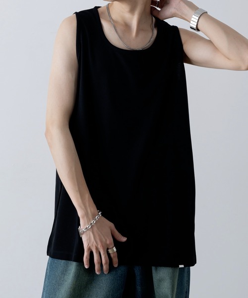 INTER FACTORY（インターファクトリー）の「ファッションインフルエンサー しの  - Waffle Slit Layered Tank Top / ワッフルスリットレイヤードタンクトップ　made in INTER FACTORY（タンクトップ・メンズ・ブラック/ホワイト・SMALL/MEDIUM/LARGE/X-LARGE）」の10枚目の写真