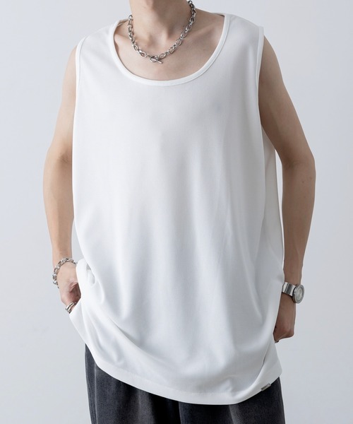 INTER FACTORY（インターファクトリー）の「ファッションインフルエンサー しの  - Waffle Slit Layered Tank Top / ワッフルスリットレイヤードタンクトップ　made in INTER FACTORY（タンクトップ・メンズ・ブラック/ホワイト・SMALL/MEDIUM/LARGE/X-LARGE）」の4枚目の写真