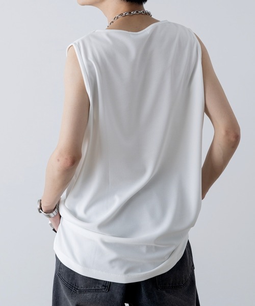 INTER FACTORY（インターファクトリー）の「ファッションインフルエンサー しの  - Waffle Slit Layered Tank Top / ワッフルスリットレイヤードタンクトップ　made in INTER FACTORY（タンクトップ・メンズ・ブラック/ホワイト・SMALL/MEDIUM/LARGE/X-LARGE）」の8枚目の写真