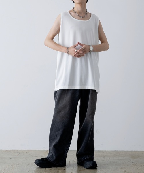 INTER FACTORY（インターファクトリー）の「ファッションインフルエンサー しの  - Waffle Slit Layered Tank Top / ワッフルスリットレイヤードタンクトップ　made in INTER FACTORY（タンクトップ・メンズ・ブラック/ホワイト・SMALL/MEDIUM/LARGE/X-LARGE）」の21枚目の写真