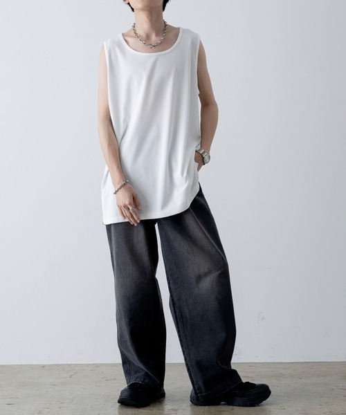 INTER FACTORY（インターファクトリー）の「ファッションインフルエンサー しの  - Waffle Slit Layered Tank Top / ワッフルスリットレイヤードタンクトップ　made in INTER FACTORY（タンクトップ・メンズ・ブラック/ホワイト・SMALL/MEDIUM/LARGE/X-LARGE）」の19枚目の写真