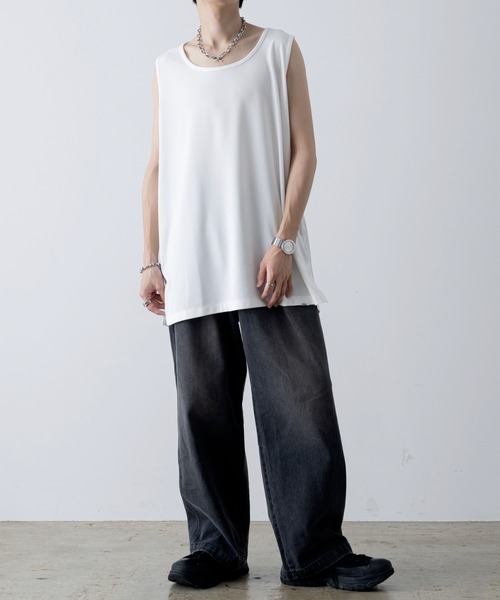 INTER FACTORY（インターファクトリー）の「ファッションインフルエンサー しの  - Waffle Slit Layered Tank Top / ワッフルスリットレイヤードタンクトップ　made in INTER FACTORY（タンクトップ・メンズ・ブラック/ホワイト・SMALL/MEDIUM/LARGE/X-LARGE）」の20枚目の写真