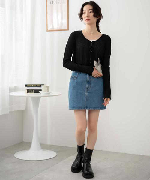 WEGO（ウィゴー）の「WEGO/シアーカーディガン（カーディガン/ボレロ・レディース・ブラック/アイボリー・FREE）」の4枚目の写真