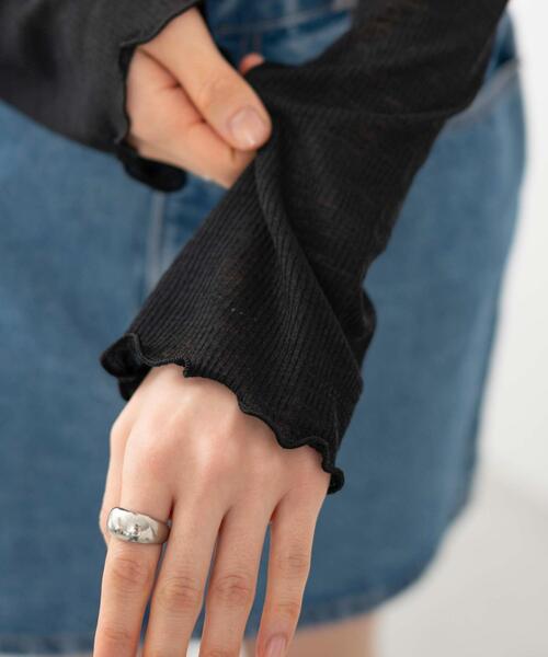 WEGO（ウィゴー）の「WEGO/シアーカーディガン（カーディガン/ボレロ・レディース・ブラック/アイボリー・FREE）」の7枚目の写真