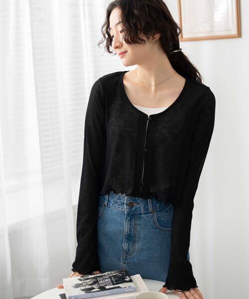 WEGO（ウィゴー）の「WEGO/シアーカーディガン（カーディガン/ボレロ・レディース・ブラック/アイボリー・FREE）」の11枚目の写真