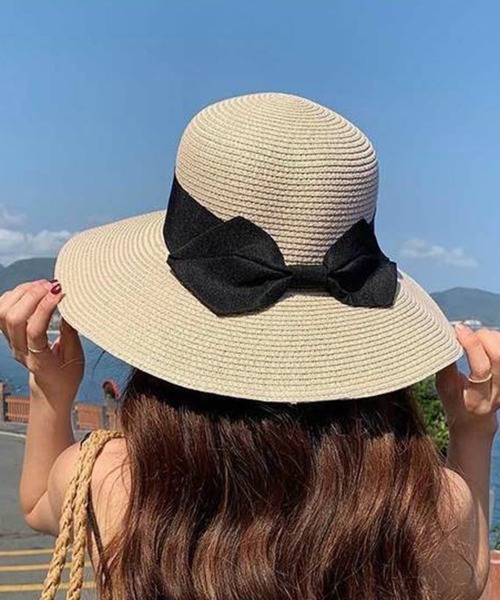 セール】麦わら帽子 ストローハットリボン付き夏帽（ハット