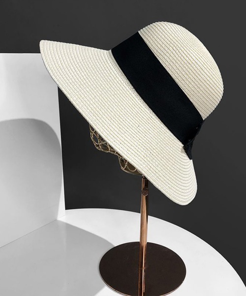 Miniministore（ミニミニストア）の「麦わら帽子 ストローハットリボン付き夏帽（ハット・レディース・ブラック/ピンク/キャメル/ベージュ/アイボリー・FREE）」の2枚目の写真