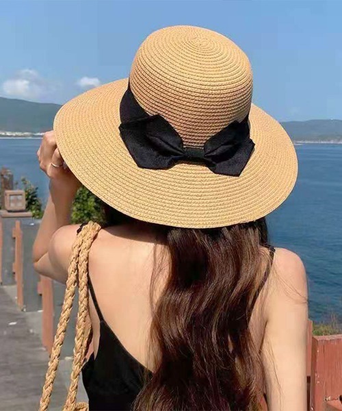 Miniministore（ミニミニストア）の「麦わら帽子 ストローハットリボン付き夏帽（ハット・レディース・ブラック/ピンク/キャメル/ベージュ/アイボリー・FREE）」の10枚目の写真