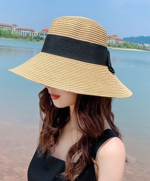 Miniministore（ミニミニストア）の「麦わら帽子 ストローハットリボン付き夏帽（ハット・レディース・ブラック/ピンク/キャメル/ベージュ/アイボリー・FREE）」の11枚目の写真