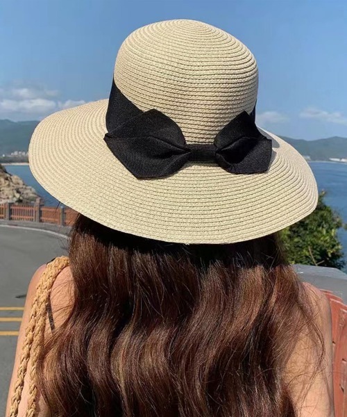 Miniministore（ミニミニストア）の「麦わら帽子 ストローハットリボン付き夏帽（ハット・レディース・ブラック/ピンク/キャメル/ベージュ/アイボリー・FREE）」の12枚目の写真