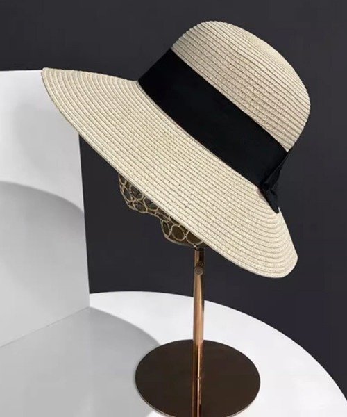 Miniministore（ミニミニストア）の「麦わら帽子 ストローハットリボン付き夏帽（ハット・レディース・ブラック/ピンク/キャメル/ベージュ/アイボリー・FREE）」の8枚目の写真