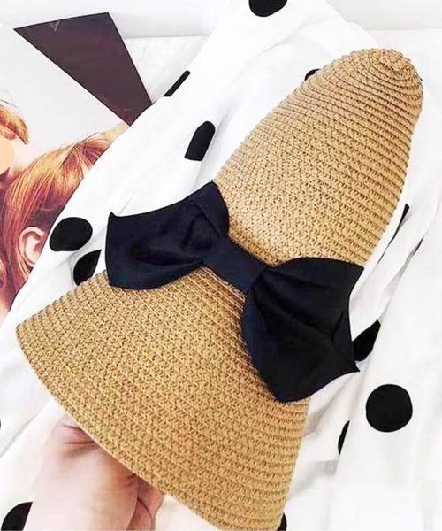 Miniministore（ミニミニストア）の「麦わら帽子 ストローハットリボン付き夏帽（ハット・レディース・ブラック/ピンク/キャメル/ベージュ/アイボリー・FREE）」の16枚目の写真