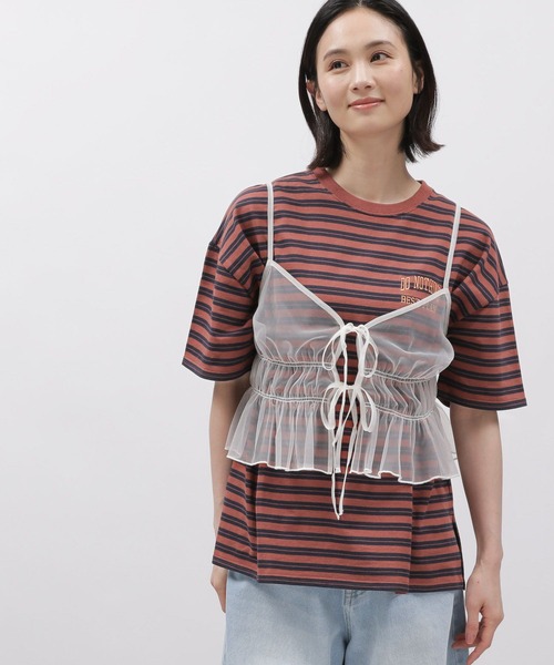 LAKOLE（ラコレ）の「ボーダー刺繍TEE / 115396（Tシャツ/カットソー・レディース・ブラウン系/アイボリー系2/ブルー系2・SMALL/MEDIUM）」の2枚目の写真