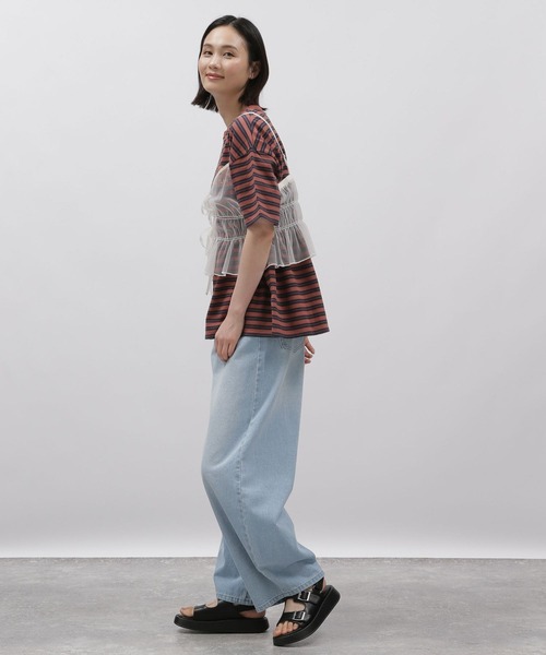 LAKOLE（ラコレ）の「ボーダー刺繍TEE / 115396（Tシャツ/カットソー・レディース・ブラウン系/アイボリー系2/ブルー系2・SMALL/MEDIUM）」の5枚目の写真